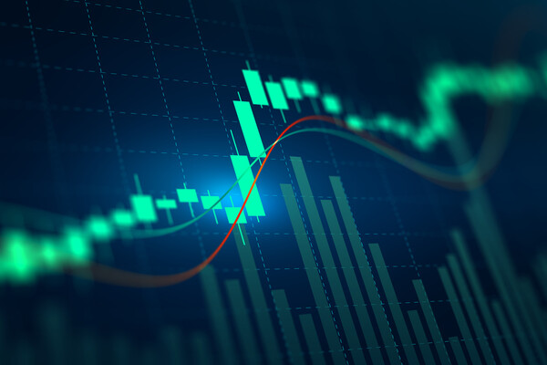 Graph of stock market trends rising and plateauing.