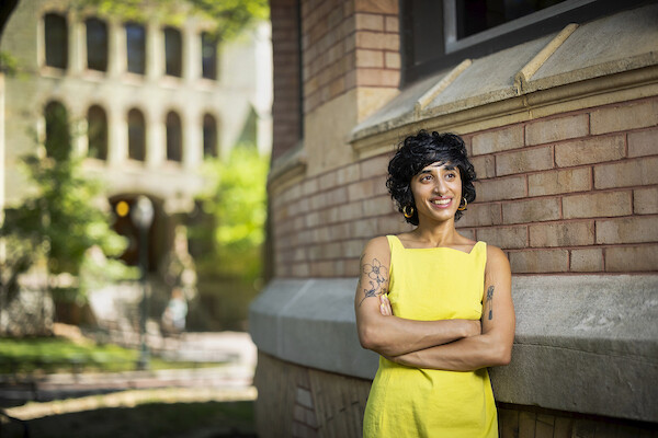 Sukaina Hirji poses outside Cohen Hall.