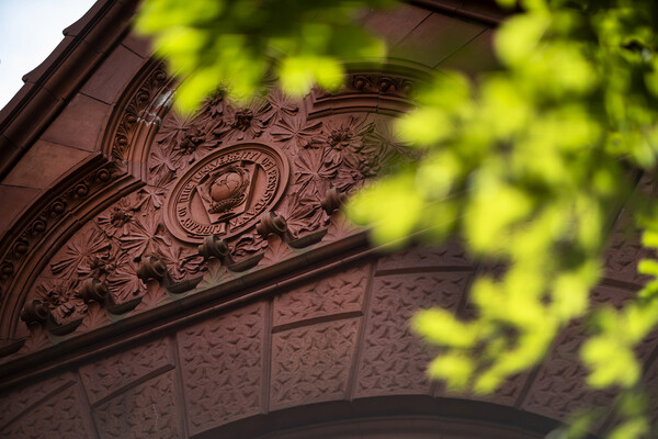Fisher Fine Arts building close up with green tree in front