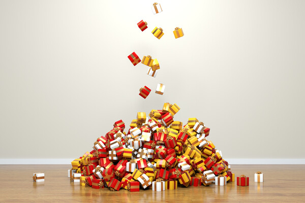 A pile of wrapped presents