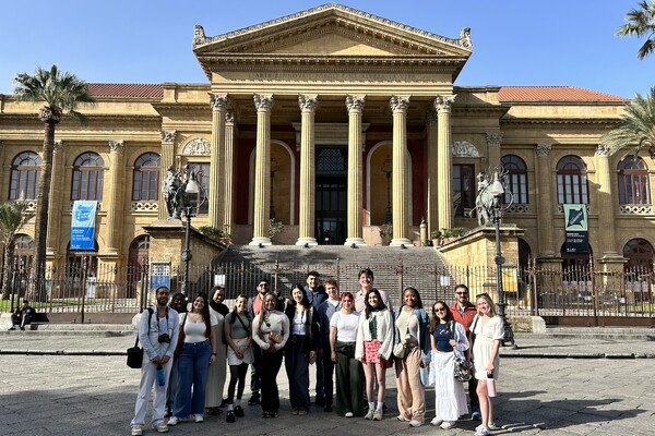Students in front of Palermo's Teatro Massimo, the third-largest opera house in Europe. 