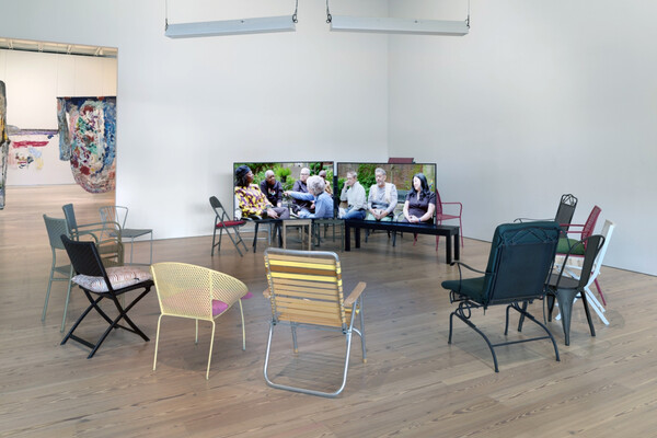 Installation view of Sharon Hayes’ “Ricerche: four, 2024” 