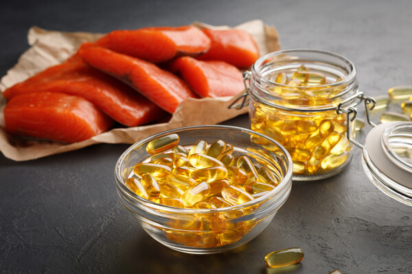Fish and omega-3 capsules.