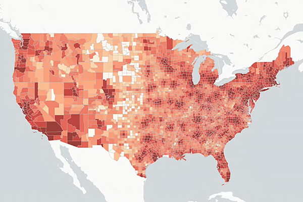A map of the US showing the impact of federal health research cuts