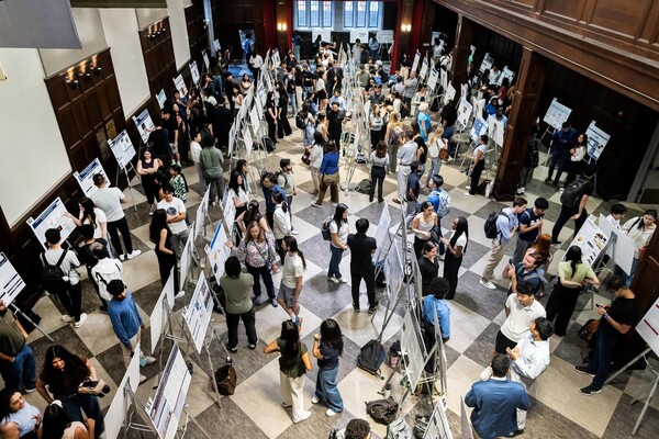 Houston Hall full of posters and students and visitors at the CURF Poster Expo