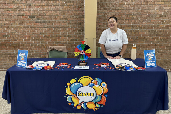 Estefanie Aguilar Padilla conducting fieldwork at a community college. 