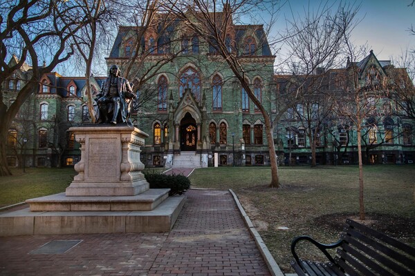 Ben Franklin statue in front of Penn’s College Hall.