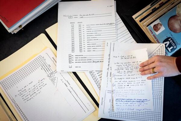Handwritten notes and paper relics from TV shows in the past.