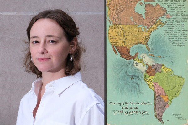 Left: Valeria Seminario; right: An old illustrated map of the Americas.