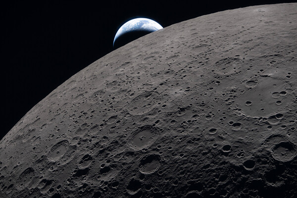 The Earth rising as seen from the Artemis spacecraft.