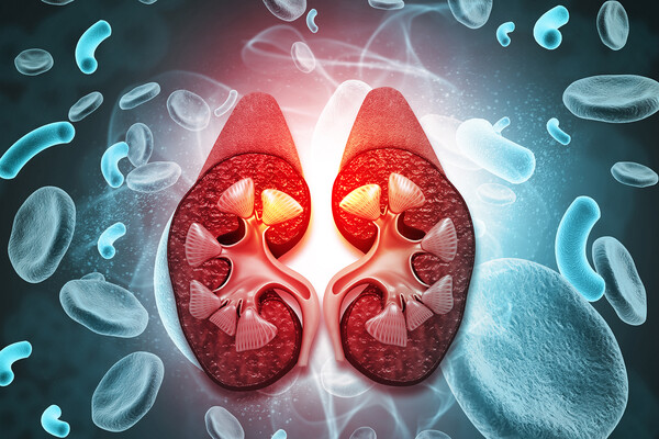 Cross section rendering of human kidneys