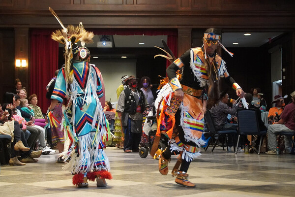 Performers with Natives at Penn performing a traditional dance.