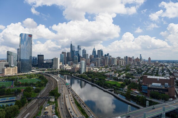 The city of Philadelphia and the Schuylkill River.