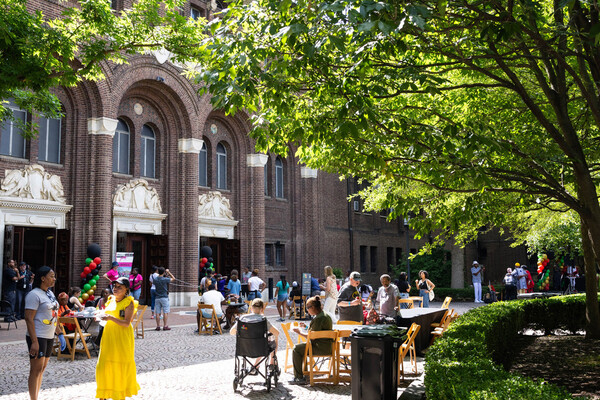 A Juneteenth celebration in front of the Penn Museum. 