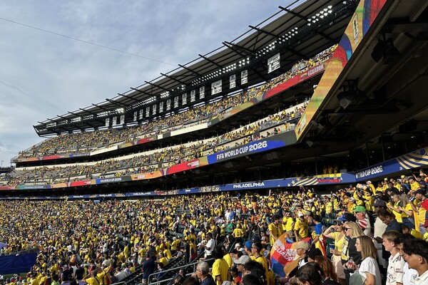 Fans in the stadium in Philly during the World Cup.