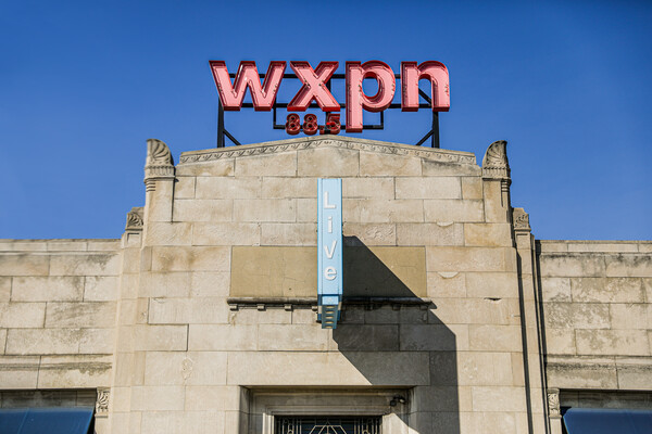 WXPN sign atop its building in West Philly.