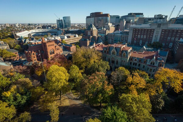 Drone shot of the campus of the University of Pennsylvania.