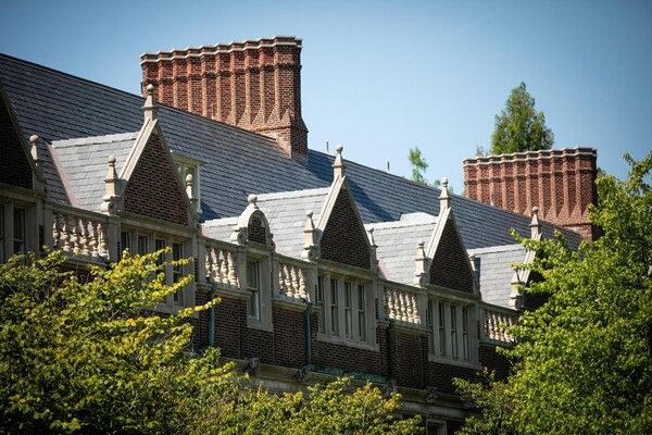 Facade of Quad building with chimney flutes.